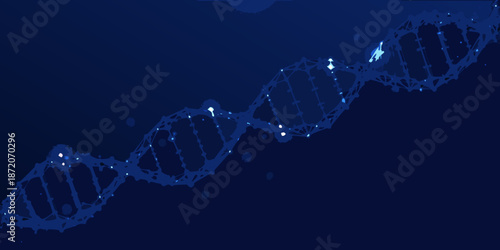 Abstract representation of a dna double helix with glowing highlights