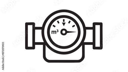 A close-up illustration of a water meter with a dial and pipes