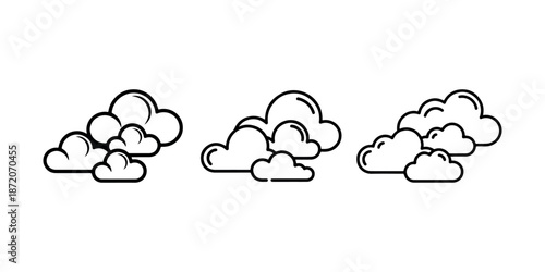 Cloud icon set with outline, different shapes of clouds simple flat vector illustration