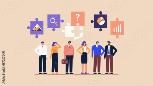 Team collaboration solving business challenges with puzzle pieces and strategic thinking