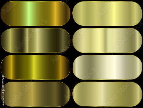 Premium yellow gradient swatch palette set. yellow metal gradient. realistic aluminum golden rectangles