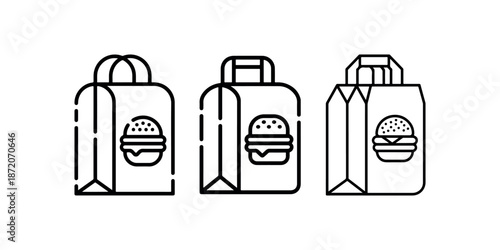 Fast food burger bags for takeaway or delivery, restaurant icons