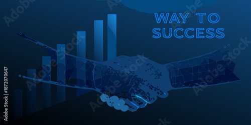 A successful partnership symbolized by a handshake and rising graph bars