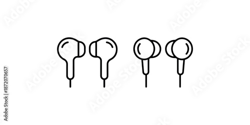 Headphones earphones line icon set different types flat vector illustration isolated on white