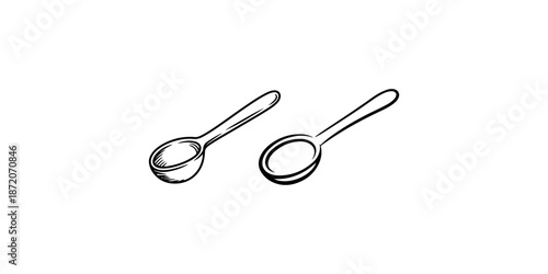 Two simple spoons one with detailed shading and one clean outline for eating utensil set
