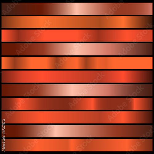 set of orange gradients. bronze gradient palette. metallic orange.