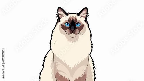 A pixel art portrait of a fluffy Siamese cat with striking blue eyes