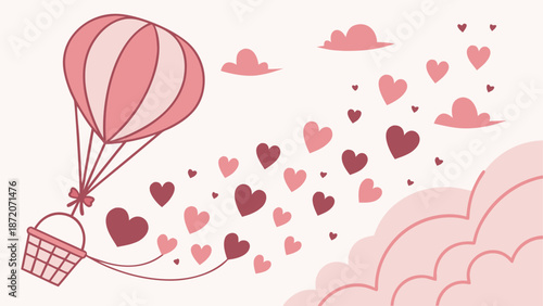 Hot air balloon with hearts isolated on white background isolated on white background, Vector