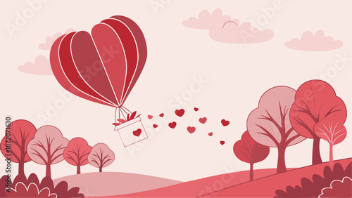 Hot air balloon with hearts isolated on white background isolated on white background, Vector