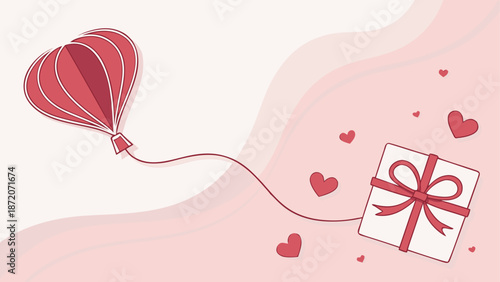 Hot air balloon and gift box isolated on white background isolated on white background, Vector