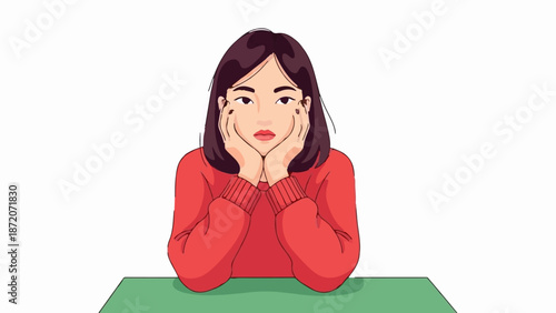 A person leans on their hands, looking bored