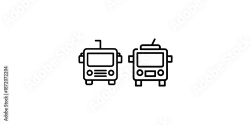 Two bus black line icon set isolated on white background symbol for graphic design and web