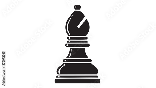 A black chess bishop piece on a white background