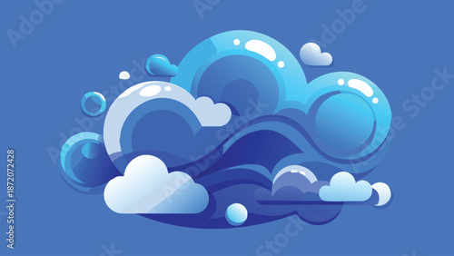 clouds in assorted sizes and colors, displaying shades of white, gray, and blue against a bright background..eps