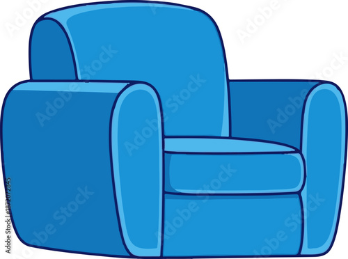 A plush blue armchair with a curved design and thick cushioning, offering a cozy seating option