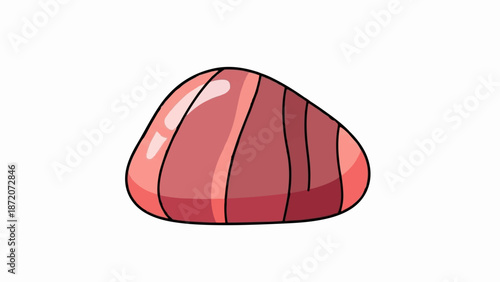 A plump, smooth, reddish, oblong object with a rounded base and curved lines