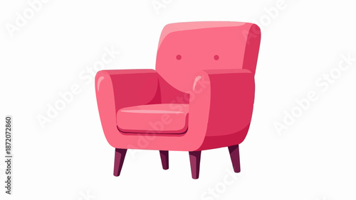 A plush, pink armchair with a rounded back and plush cushions