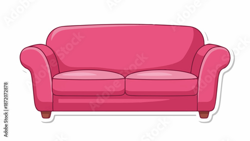 A plush pink couch with rolled arms and two seat cushions
