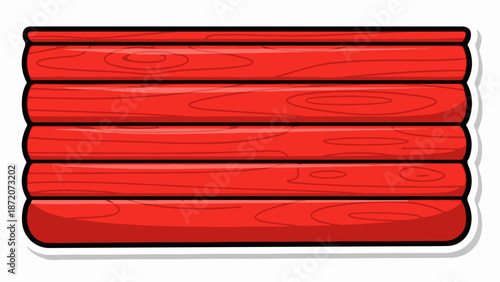 A row of five rounded, bright red wooden planks, illustrated with dark lines simulating wood grain and a subtle shadow