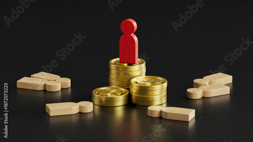 Red on Coin Stacks: Fallen Light Figures Surround