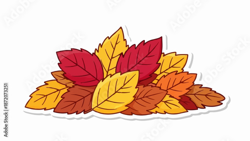A pile of brightly colored cartoon leaves in red, orange, and yellow