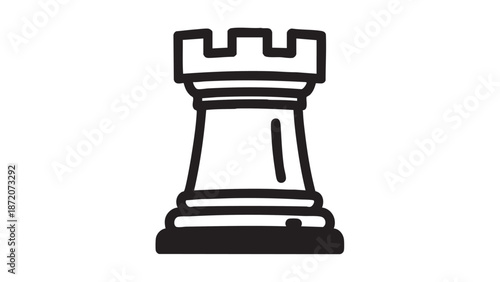 A simple black and white illustration of a chess rook on a plain white background