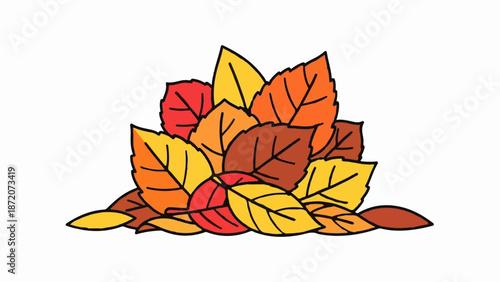 A pile of colorful fall leaves in red, orange, yellow, and brown hues