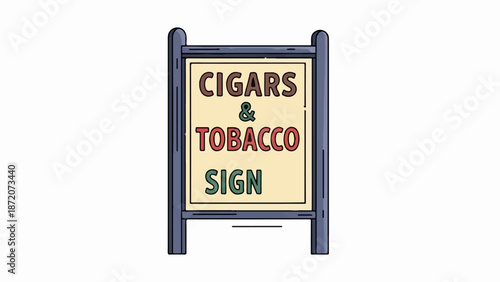 A rustic sandwich board advertises cigars and tobacco