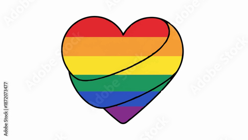 Free Download A rainbow heart symbol with a black outline and layered design - GFXLoad