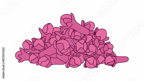 A pile of stylized, pink cloves with dark outlines