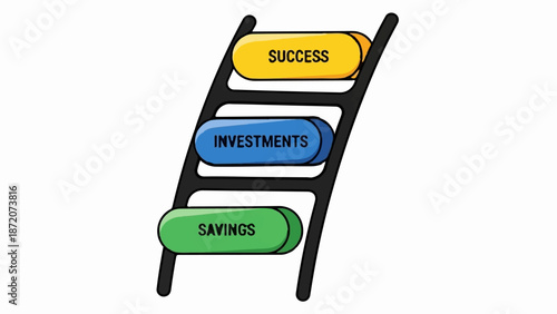 A ladder of success with steps labeled savings, investments, and success