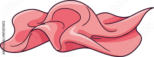 A pink, flowing, abstract fabric shape with smooth curves and shading