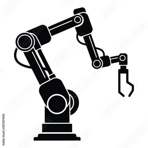 Industrial robot arm in action isolated on white background, Vector