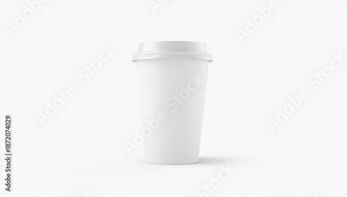 Wallpaper Mural Blank white coffee cup with a lid sits centrally against a stark white background, its minimalist design highlighted by the monochromatic palette. Torontodigital.ca