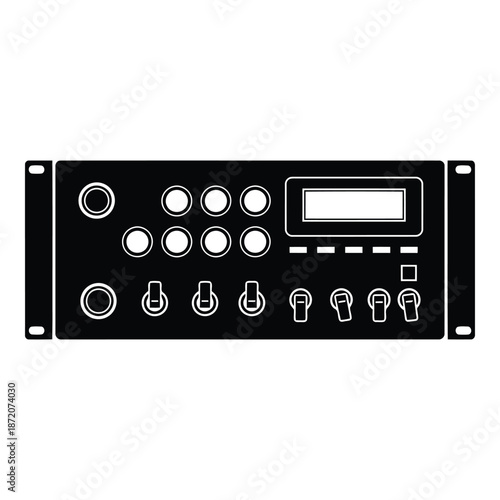 Control panel with multiple switches and display isolated on white background, Vector