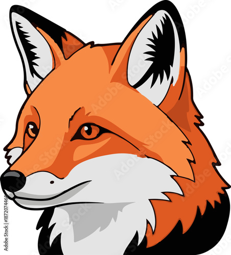 A digital illustration of a cunning fox's face, with pointed ears and striking orange fur