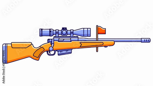 A digital illustration of a sniper rifle with orange stock and blue scope