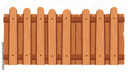 A light brown wooden picket fence with rounded tops and visible grain