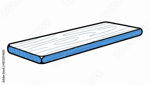 A light-colored plank with blue edges and wood grain lines