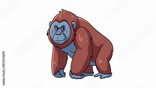A cute, cartoon gorilla with reddish-brown fur and blue skin