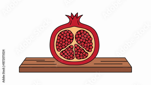 A cross-section of a ripe pomegranate revealing its juicy red seeds