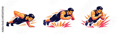 Dynamic workout poses of young caucasian male in action sequence