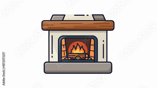 A cozy fireplace with burning logs and warm flames, radiating a sense of comfort and home