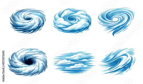 Swirling abstract cloud and wind patterns in blue tones