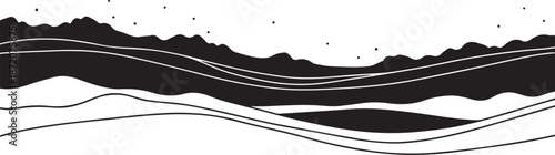 Minimalist abstract black and white landscape with wavy lines