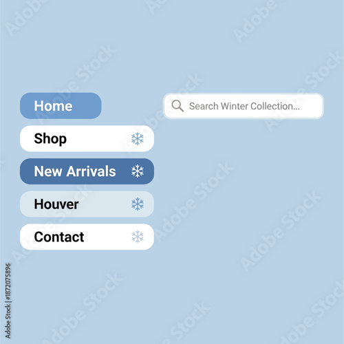 Winter Collection UI Elements for E-commerce Navigation and Search Bar.