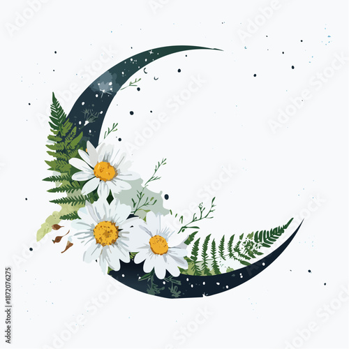 Crescent-shaped floral arc with chamomile blooms