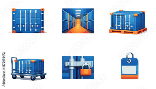 Shipping containers and warehouse elements in gradient design