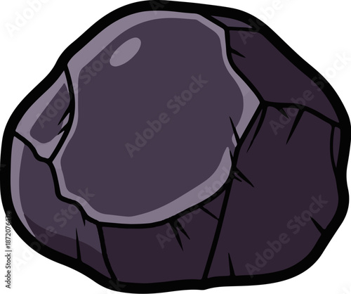 A dark, rough-textured stone with smooth highlights and sharp, angular facets