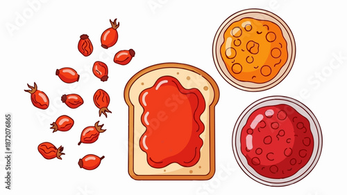 A delicious breakfast spread with toast, jam, and berries